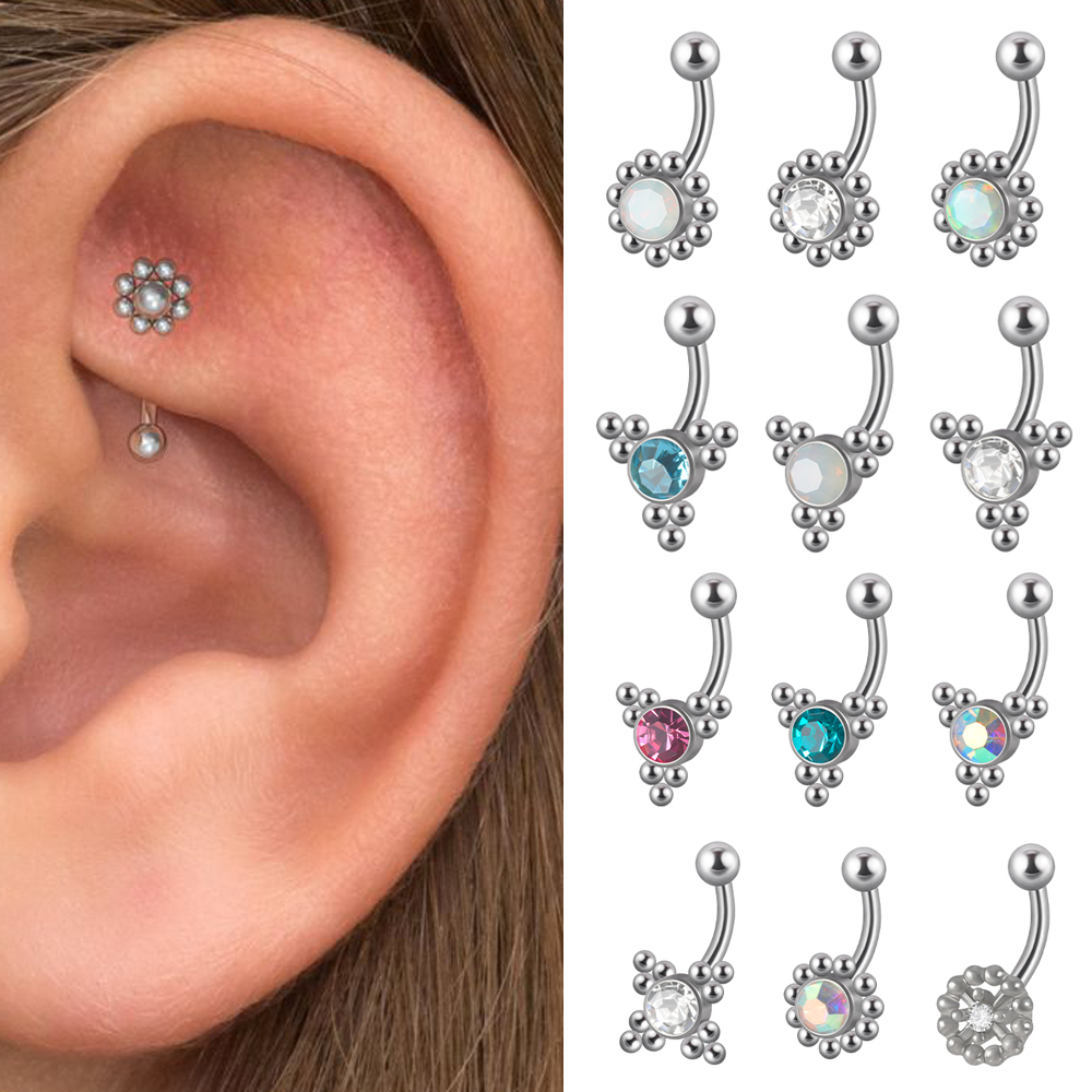 Eyebrow Curved Barbell - 1PC G23 titane 16G cristal Rook