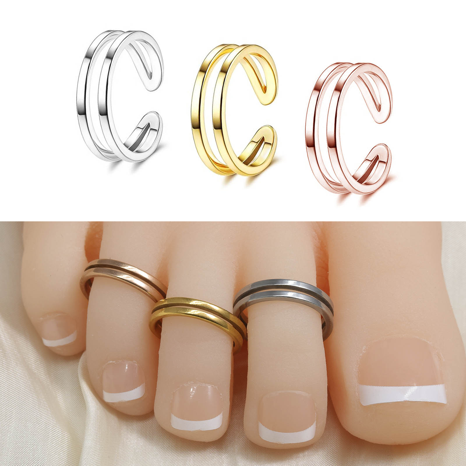 Body Jewelry Hoops - Bague d'orteil ajustable double couche en
