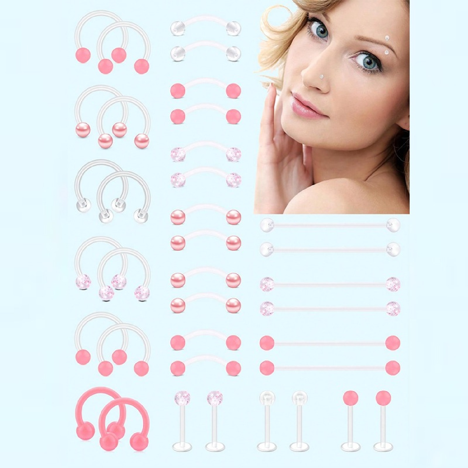 12pcs clair rose industriel pi - Body Jewelry Vertical Labret avis et prix