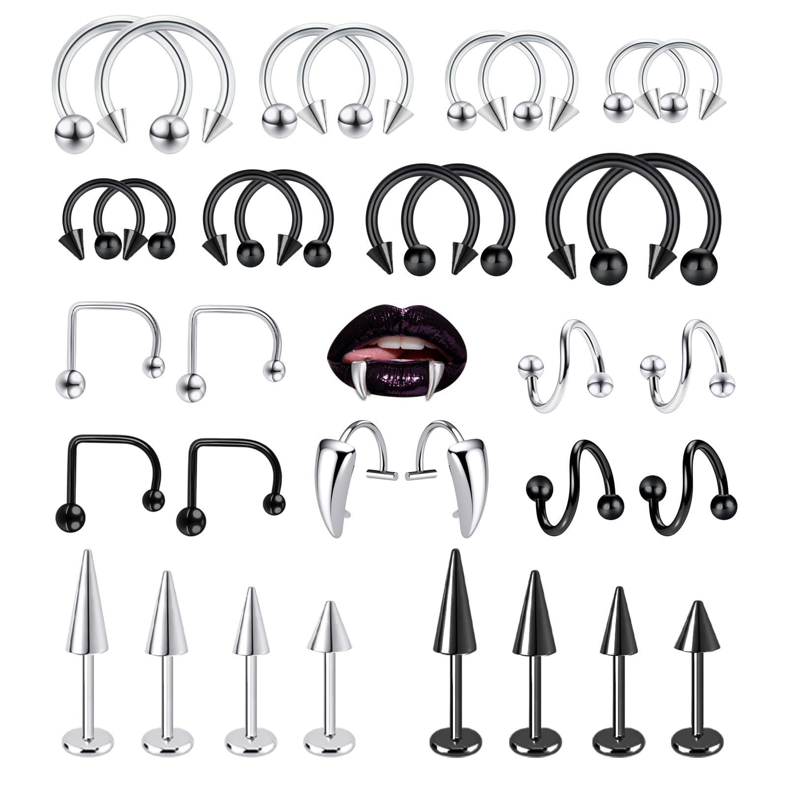 34pcs/Set 16G morsure de serpe - Body Jewelry Vertical Labret avis et prix
