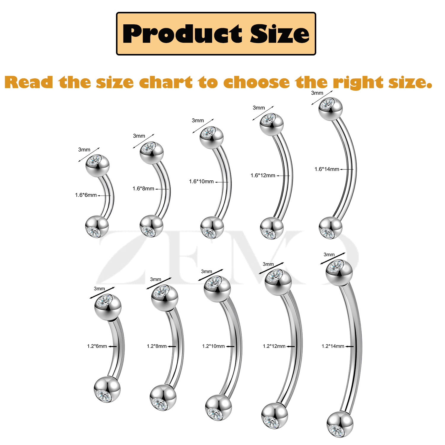 ZEMO 1PC 14/16G Acier Inoxydab - Eyebrow Curved Barbell avis et prix