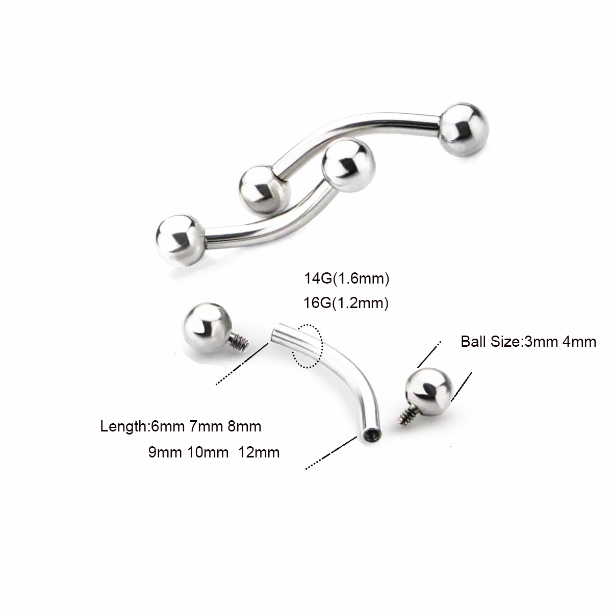 10 pièces ASTM F136 titane 14G - Eyebrow Curved Barbell avis et prix