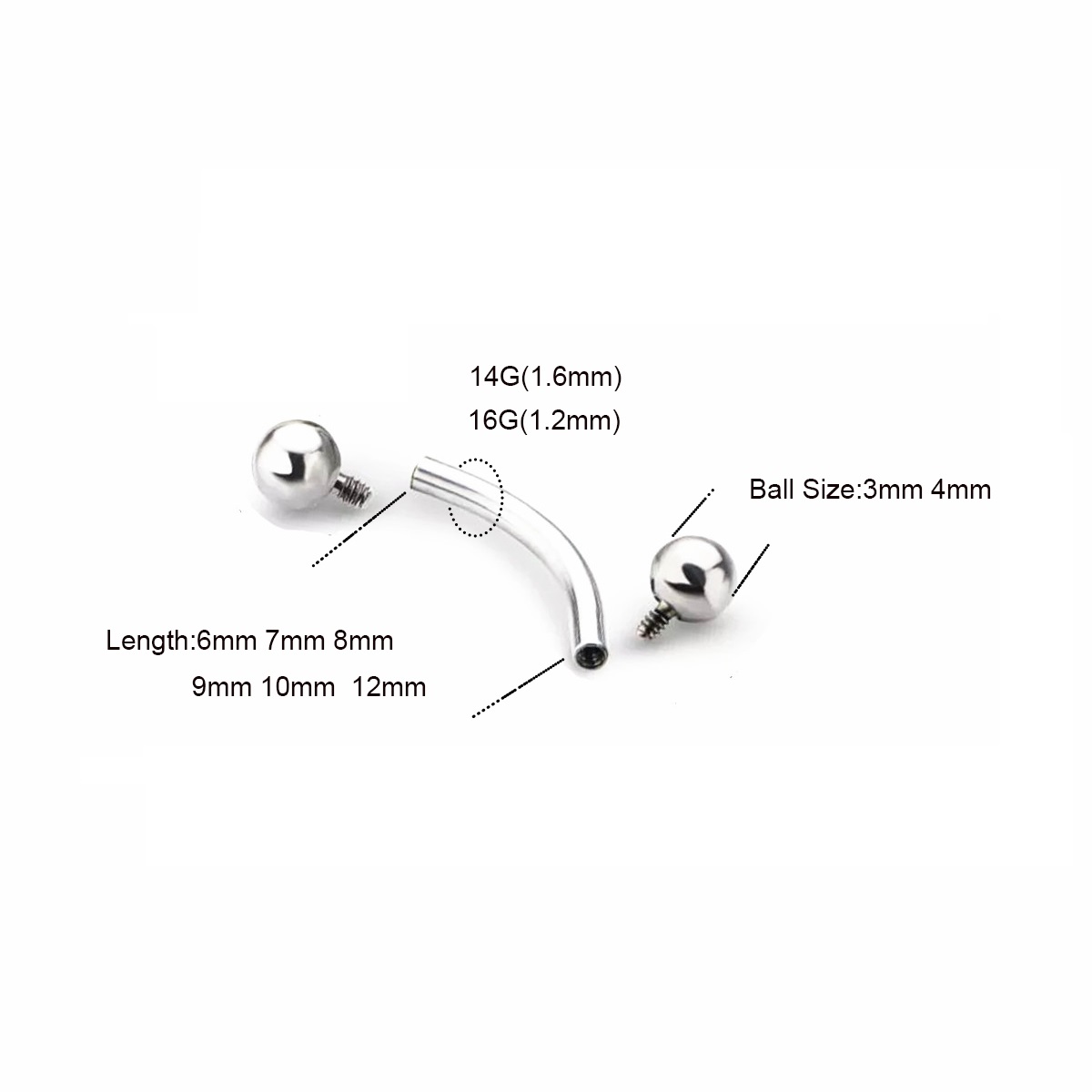 10 pièces ASTM F136 titane 14G - Eyebrow Curved Barbell avis et prix